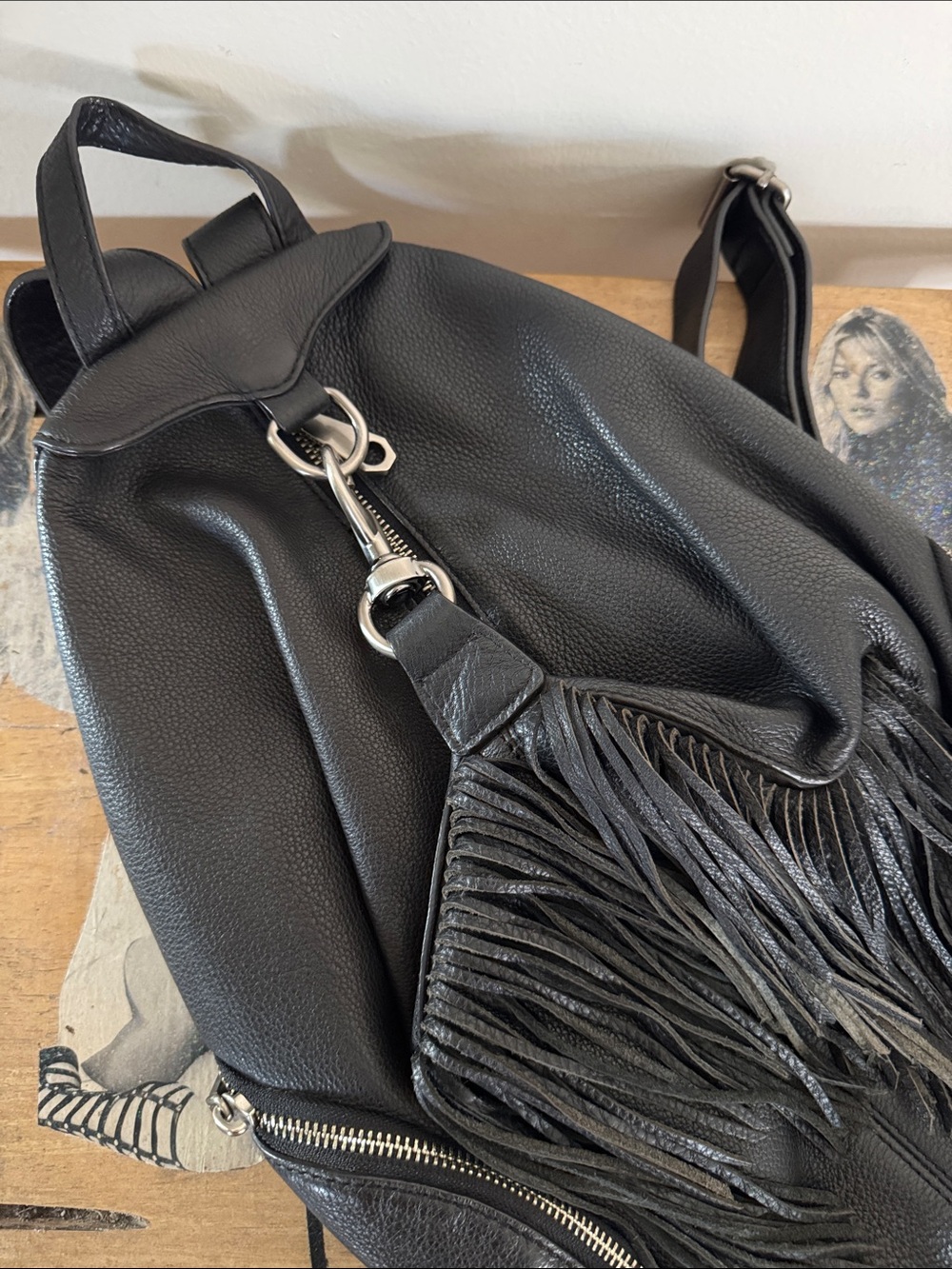 Rebecca Minkoff Black Leather Fringe Backpack - Women Bags